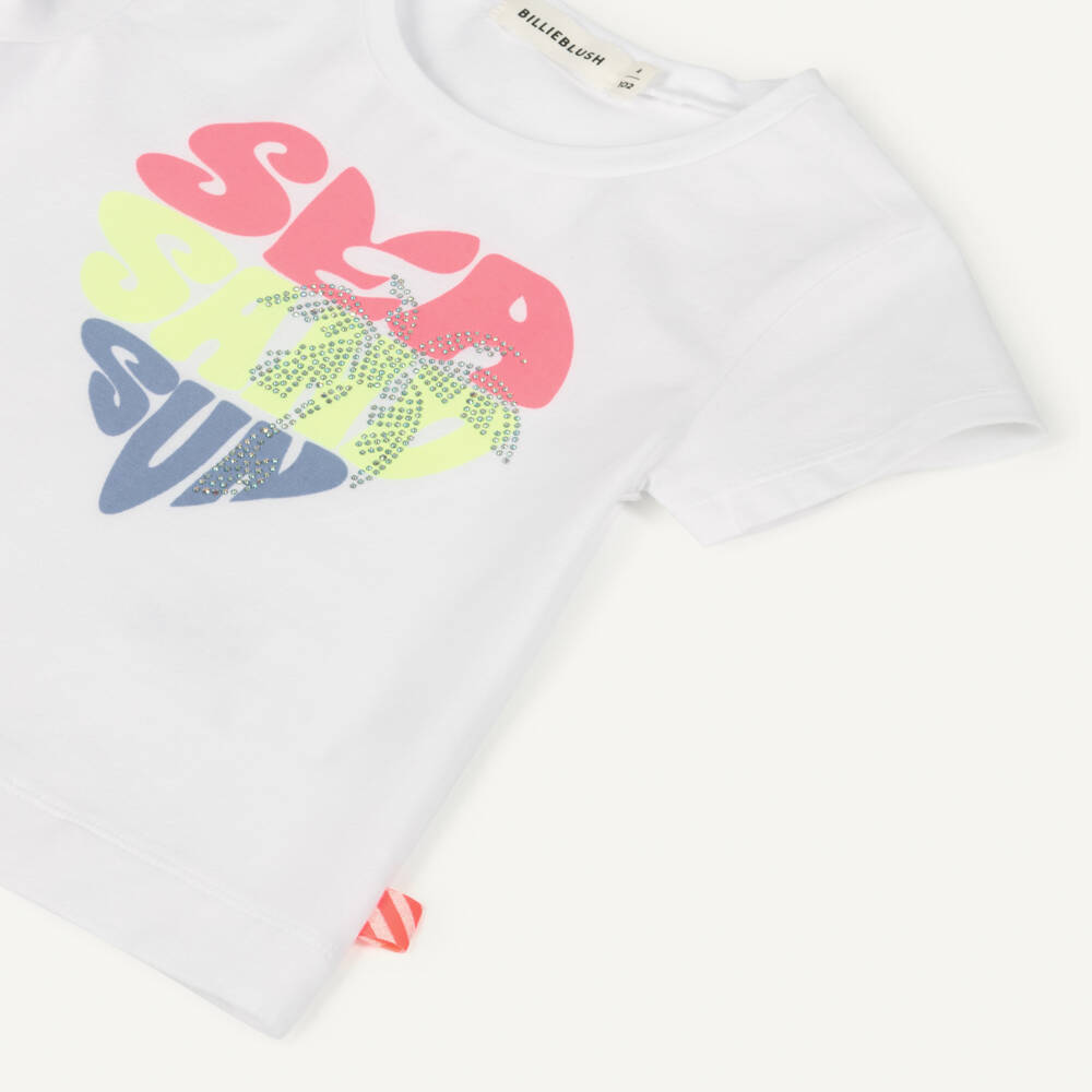 Billieblush-Футболка белая хлопковая с неоновым слоганом для девочек | Childrensalon