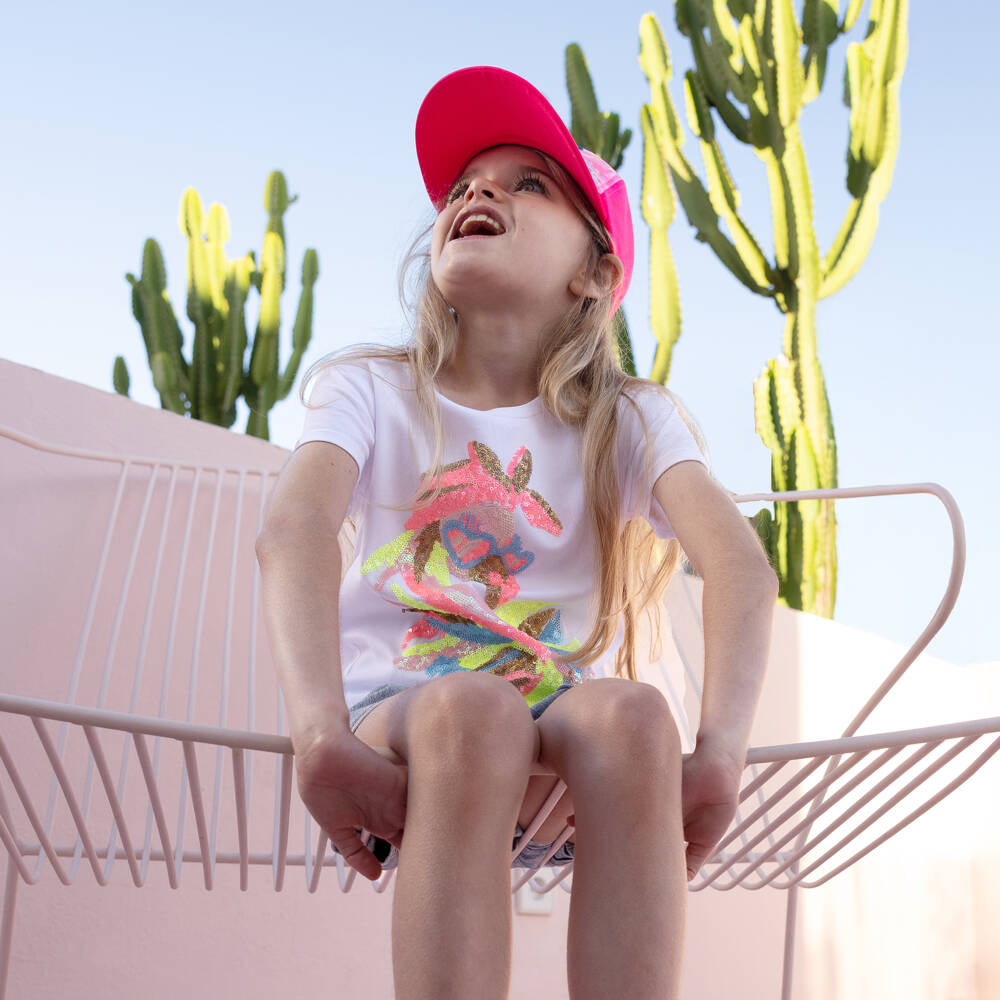 Billieblush-تيشيرت قطن مزين بفلامنغو ترتر لون أبيض للبنات | Childrensalon