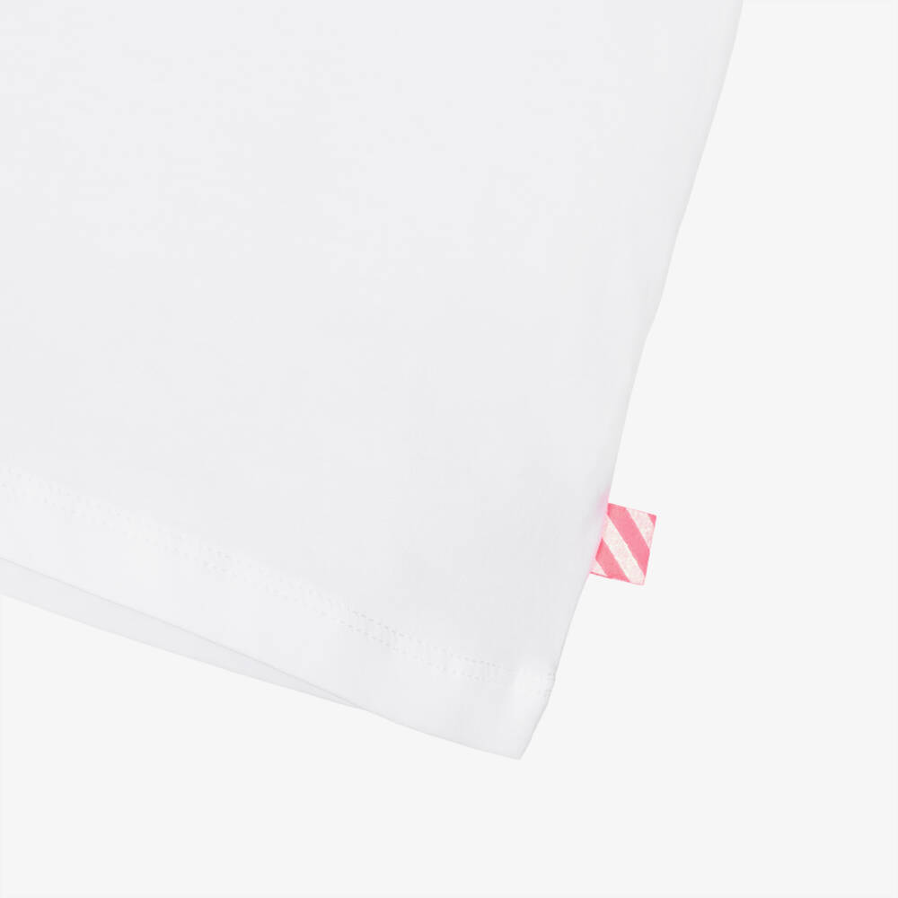 Billieblush-Girls White Cotton Top with Pink Tulle Trims | Childrensalon