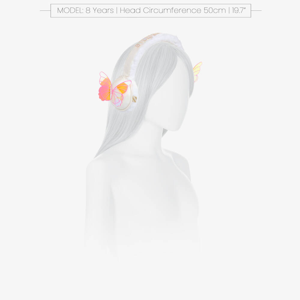 Billieblush-غطاء أذن مزين بفراشة فرو صناعي لون أبيض للبنات | Childrensalon