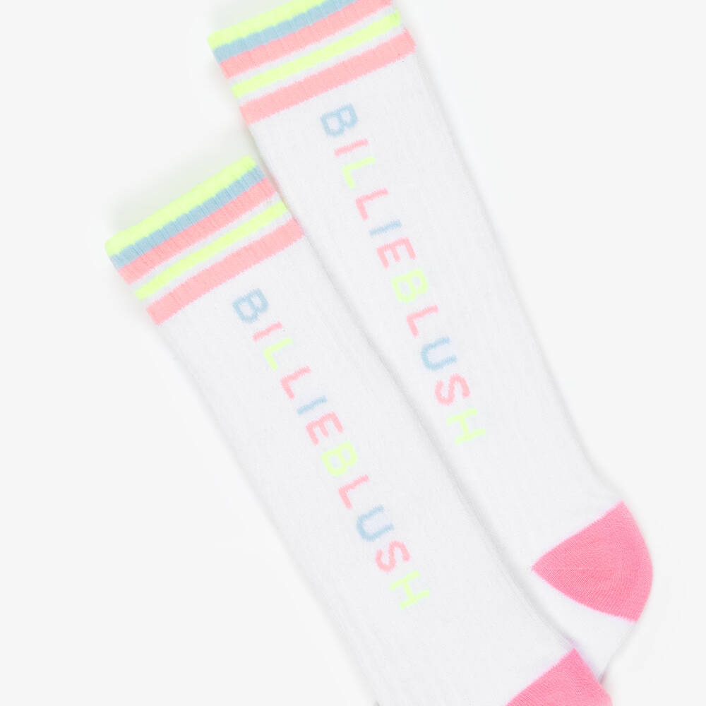 Billieblush-Girls White Knee High Logo Socks with Stripes | Childrensalon