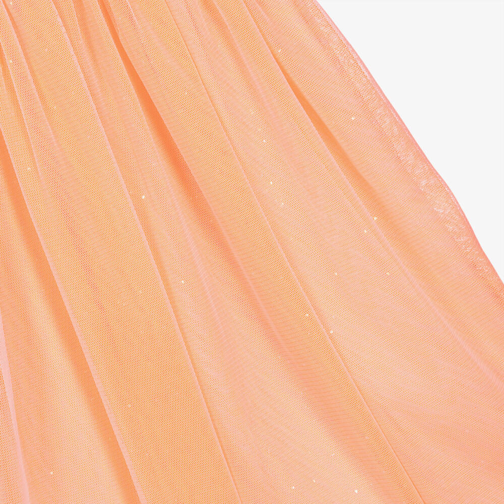Billieblush-Girls White & Orange Tulle Dress with Sequin Necklace | Childrensalon