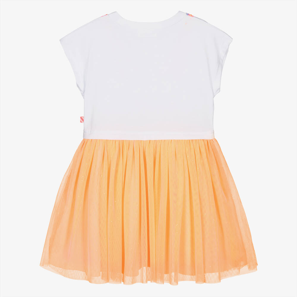 Billieblush-Girls White & Orange Tulle Dress with Sequin Necklace | Childrensalon