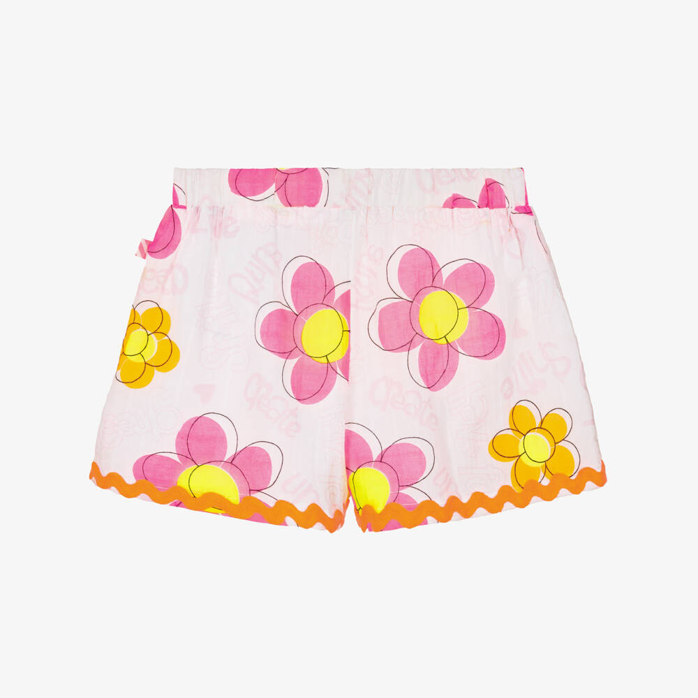 Billieblush-Girls White & Pink Cotton Flower Shorts | Childrensalon