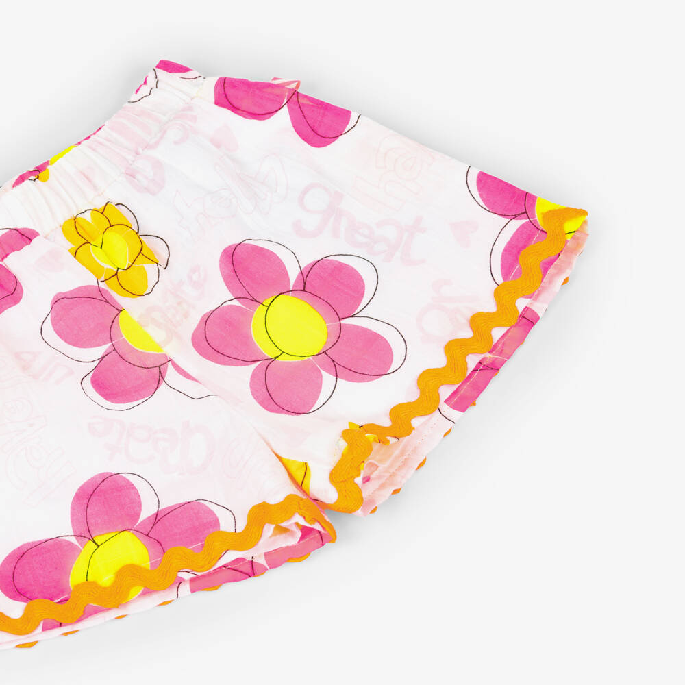 Billieblush-Girls White & Pink Cotton Flower Shorts | Childrensalon