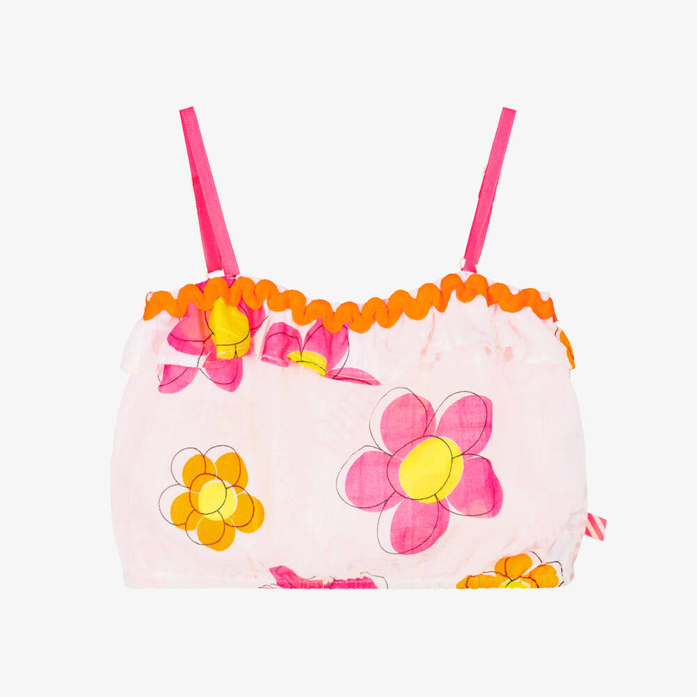 Billieblush-Girls White & Pink Cotton Flower Top | Childrensalon