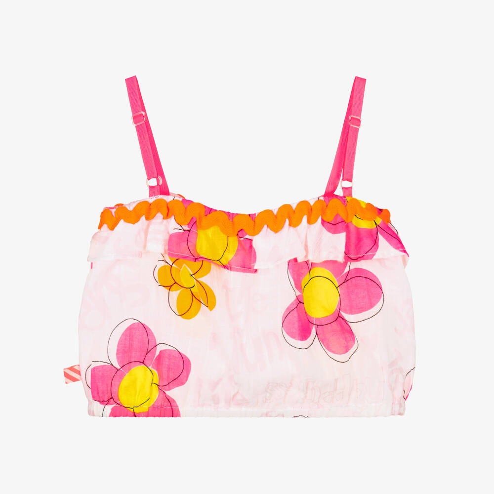 Billieblush-توب قطن بطبعة ورود لون أبيض وزهري للبنات | Childrensalon