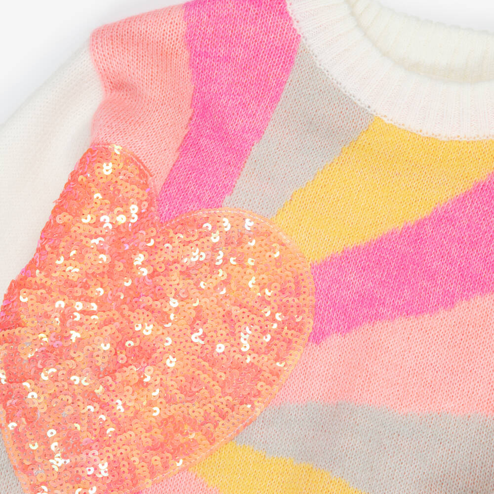 Billieblush-بلوفر بطبعة قلب ترتر لون زهري وأبيض للبنات  | Childrensalon