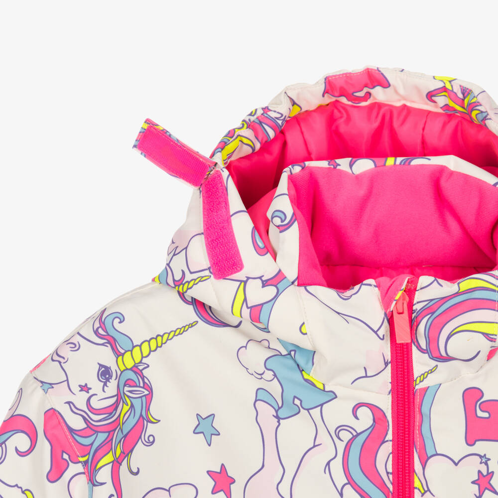 Billieblush-Girls White & Pink Ski Jacket with Unicorn Print | Childrensalon