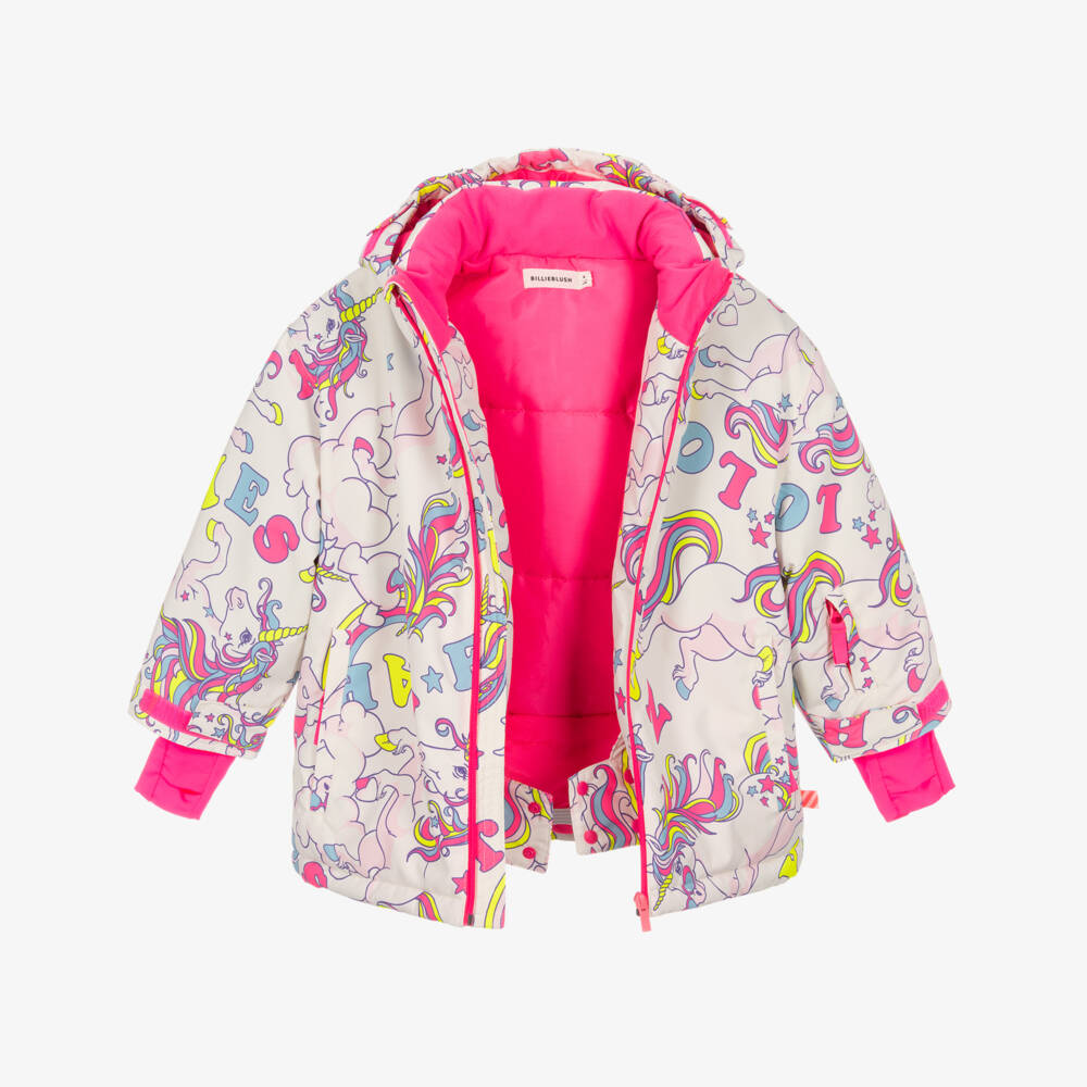 Billieblush-Girls White & Pink Ski Jacket with Unicorn Print | Childrensalon