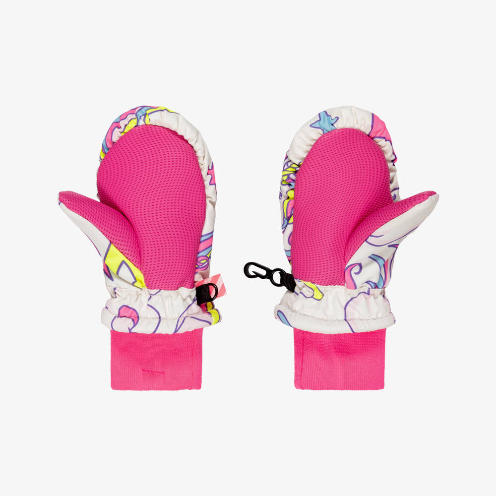 Billieblush-Girls White & Pink Ski Mittens with Unicorn Print | Childrensalon