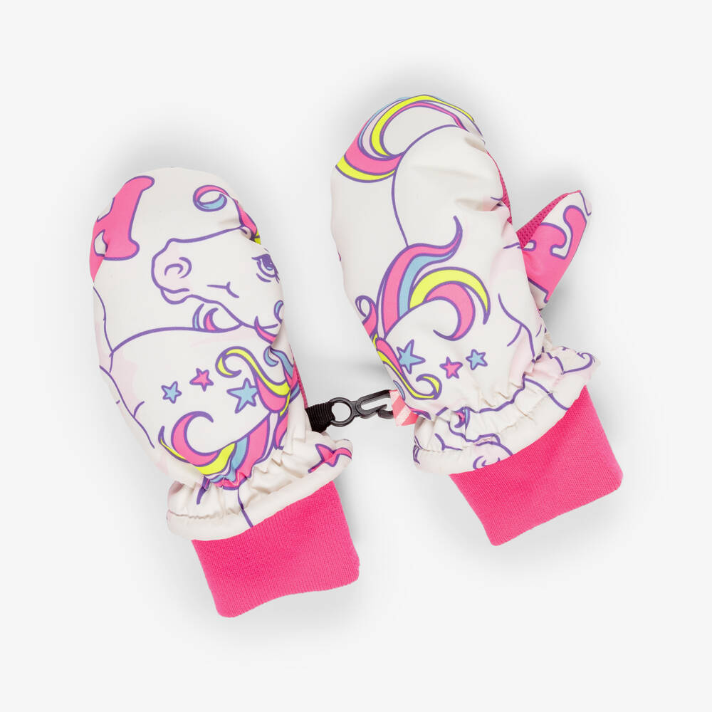 Billieblush-Girls White & Pink Ski Mittens with Unicorn Print | Childrensalon