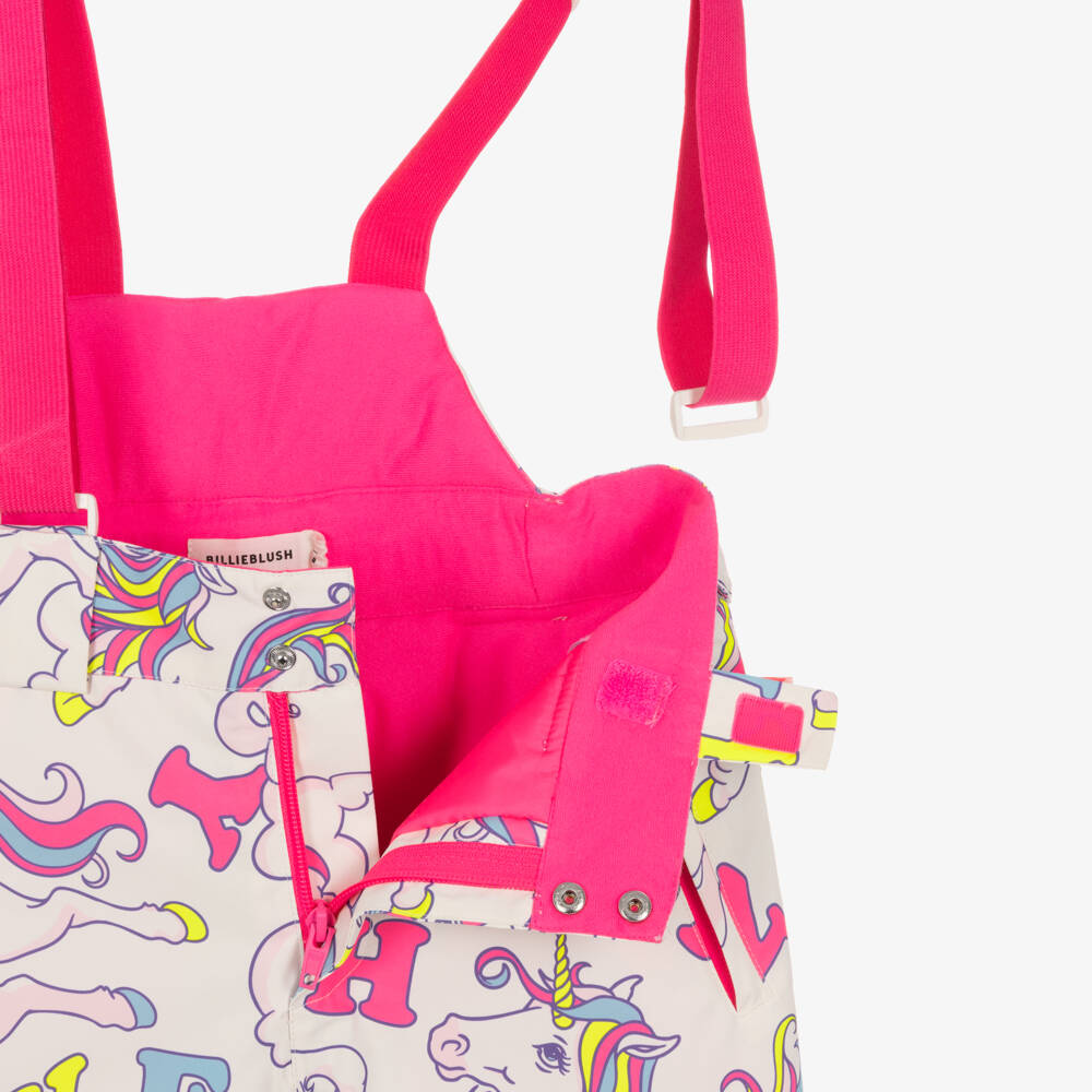 Billieblush-Girls White & Pink Ski Trousers with Unicorn Print | Childrensalon