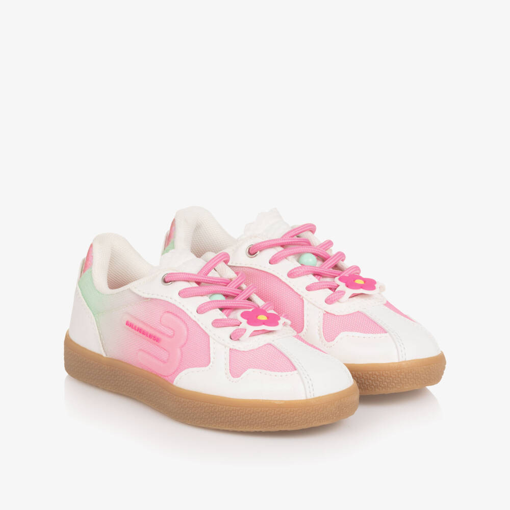Billieblush-Girls White & Pink Trainers with Glitter Trims | Childrensalon