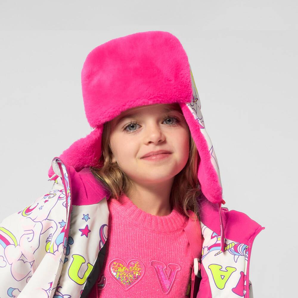 Billieblush-Girls White & Pink Trapper Hat with Unicorn Print | Childrensalon