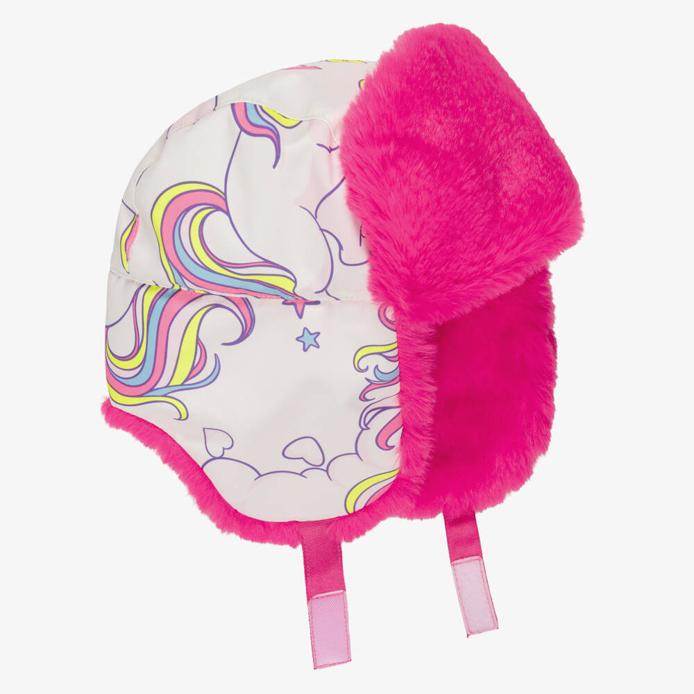 Billieblush-Girls White & Pink Trapper Hat with Unicorn Print | Childrensalon