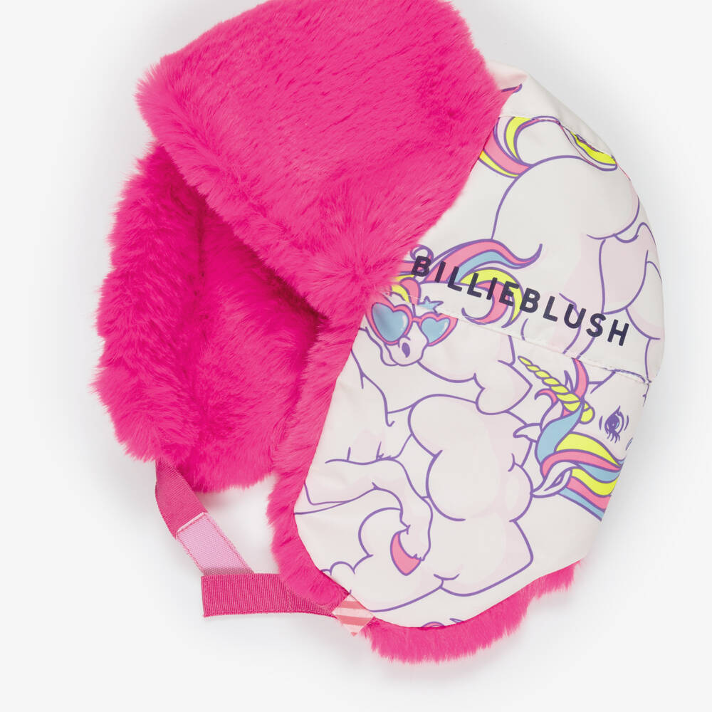 Billieblush-Girls White & Pink Trapper Hat with Unicorn Print | Childrensalon