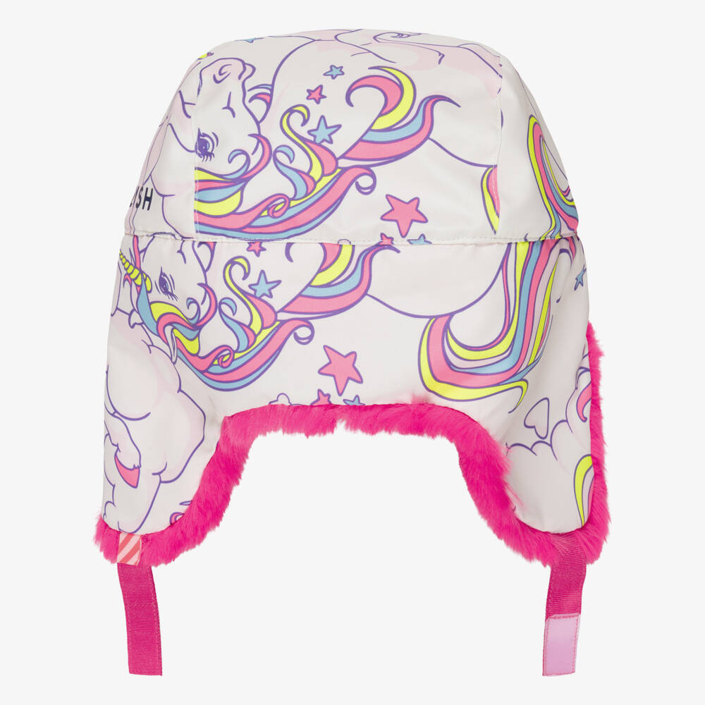 Billieblush-Girls White & Pink Trapper Hat with Unicorn Print | Childrensalon