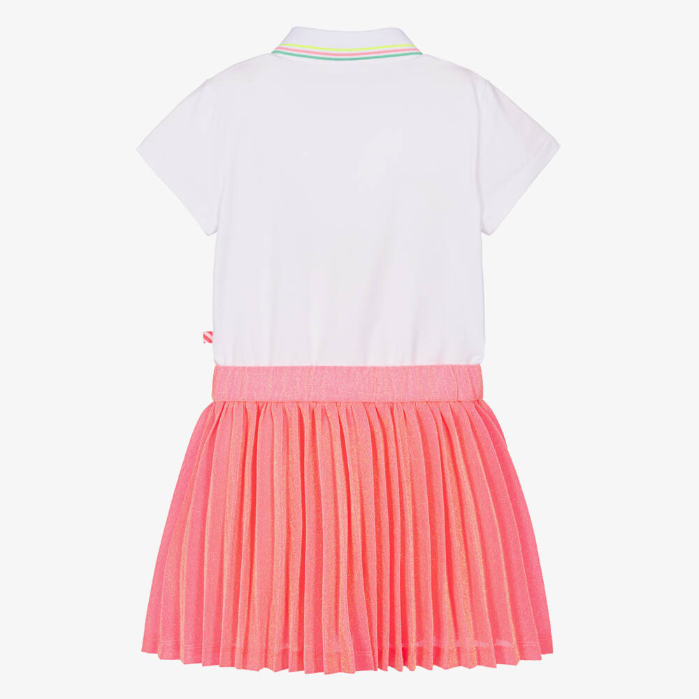 Billieblush-Платье поло белое с розовой юбкой плиссе для девочек | Childrensalon