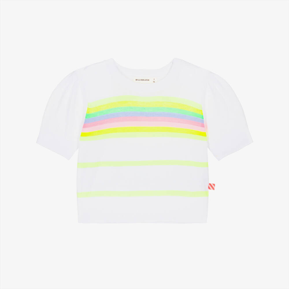 Billieblush-Girls White Striped Cotton-Knit Sweater | Childrensalon