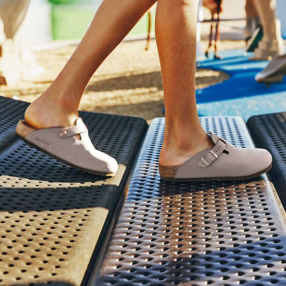 Birkenstock-Beige Suede Leather Boston Clog Sandals | Childrensalon