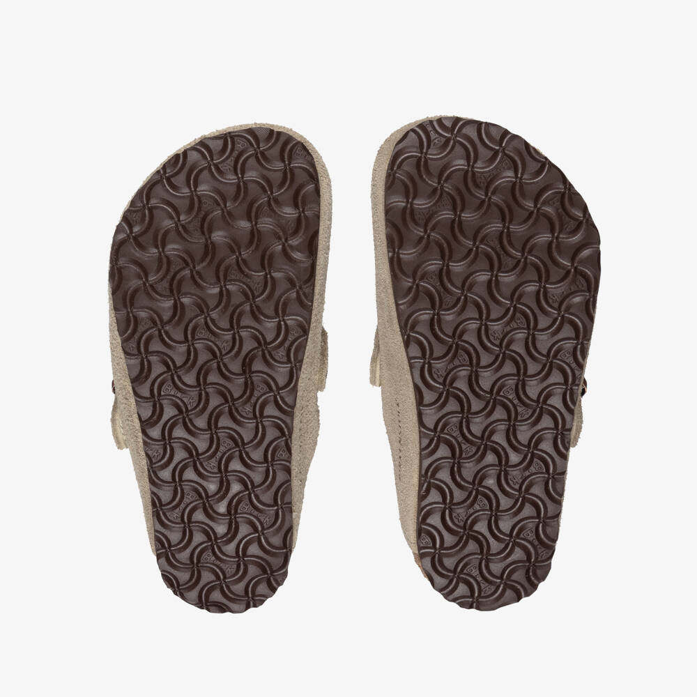 Birkenstock-Бежевые кожаные сабо с овечьей подкладкой для мальчиков | Childrensalon