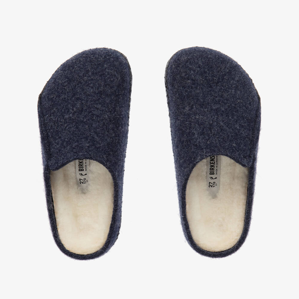 Birkenstock-Boys Blue Wool Felt Slippers | Childrensalon
