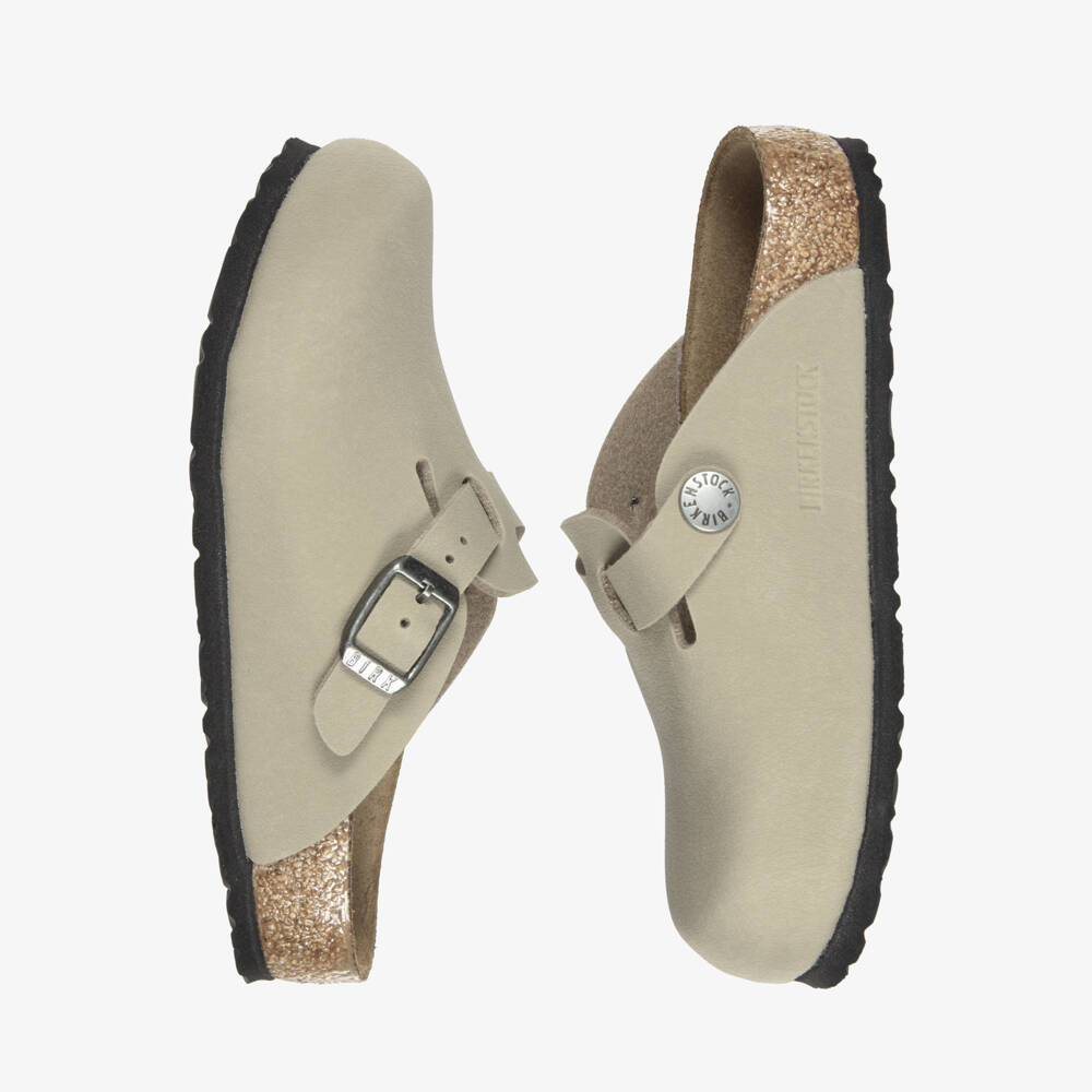 Birkenstock-Boys Khaki Beige Faux Leather Boston Clogs | Childrensalon
