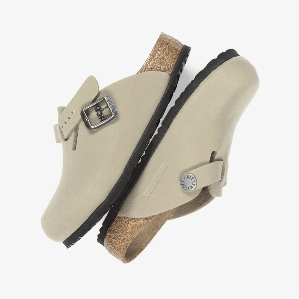 Birkenstock-Boys Khaki Beige Faux Leather Boston Clogs | Childrensalon