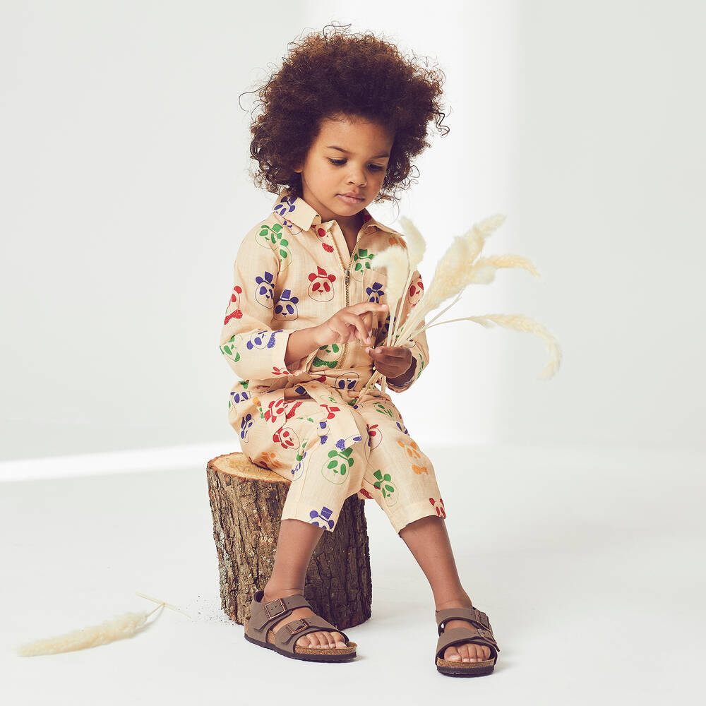 Birkenstock-Brown Faux Leather Sandals | Childrensalon