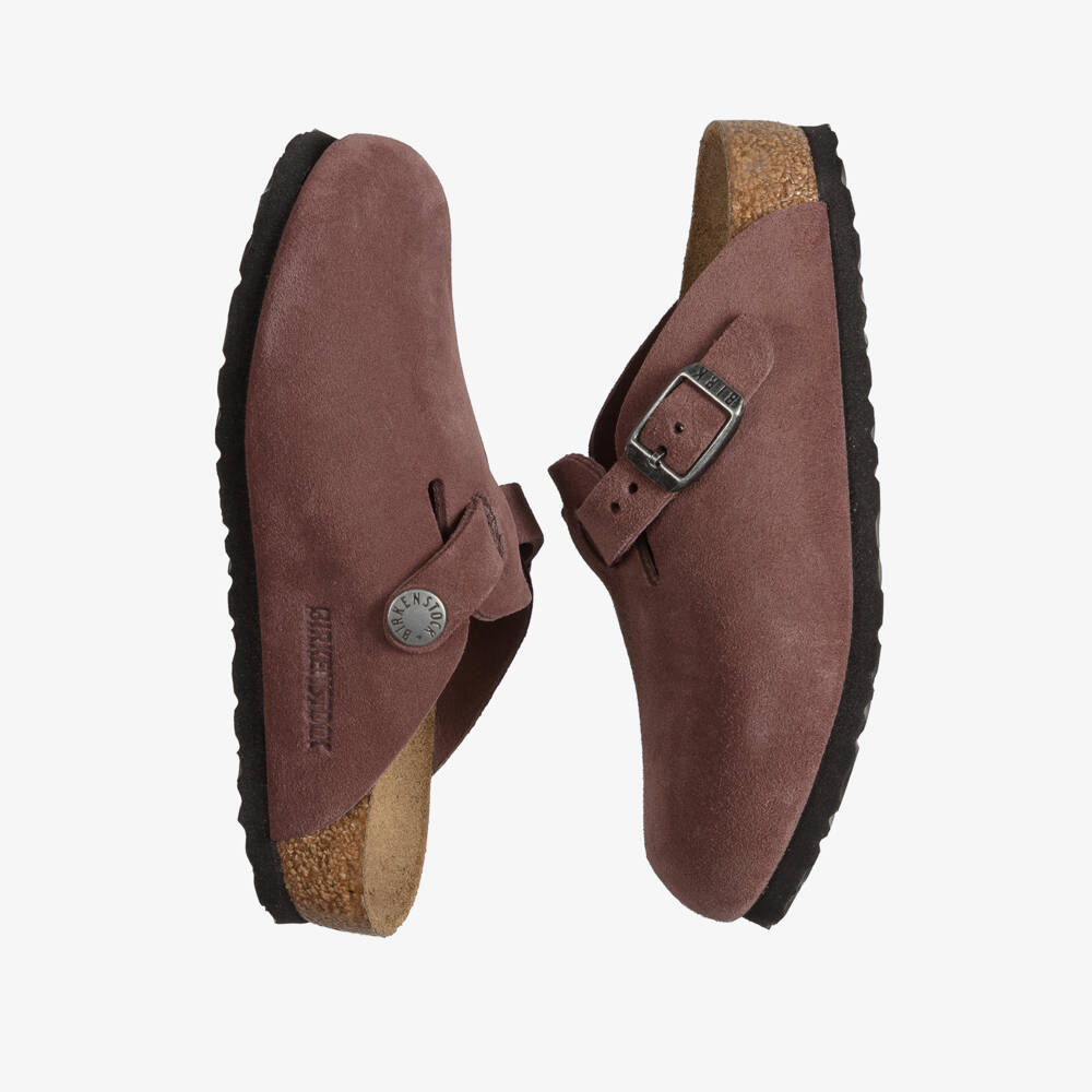 Birkenstock-Burgundy Suede Leather Clog Sandals | Childrensalon
