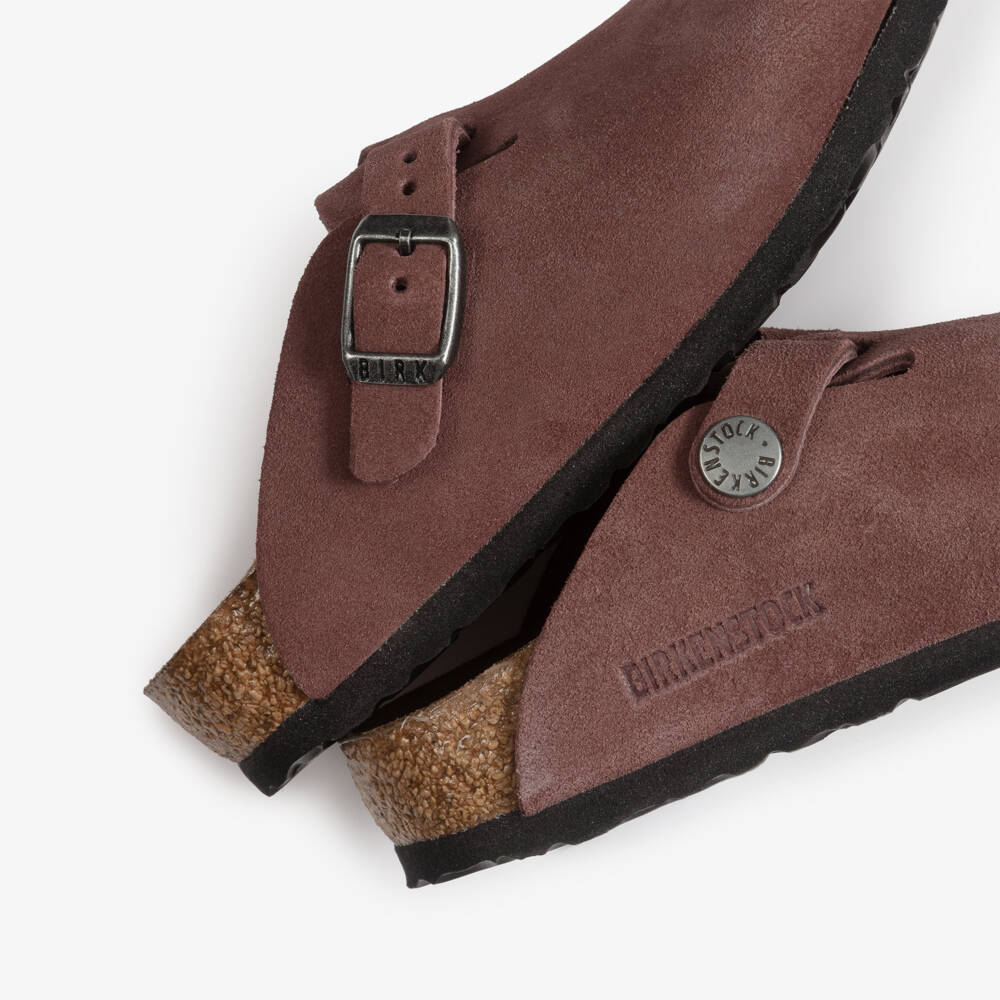 Birkenstock-Burgundy Suede Leather Clog Sandals | Childrensalon
