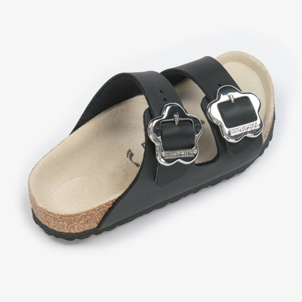Birkenstock-Girls Black Arizona Flower Buckle Sandals | Childrensalon