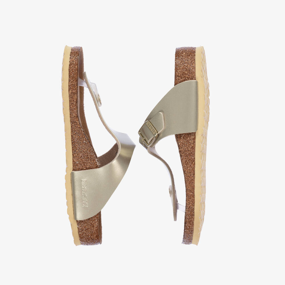 Birkenstock-Girls Gold Leather T-Bar Sandals | Childrensalon