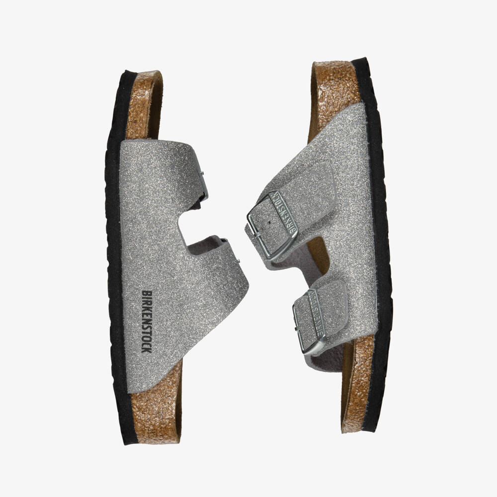 Birkenstock-Girls Silver Glitter Arizona Sandals | Childrensalon