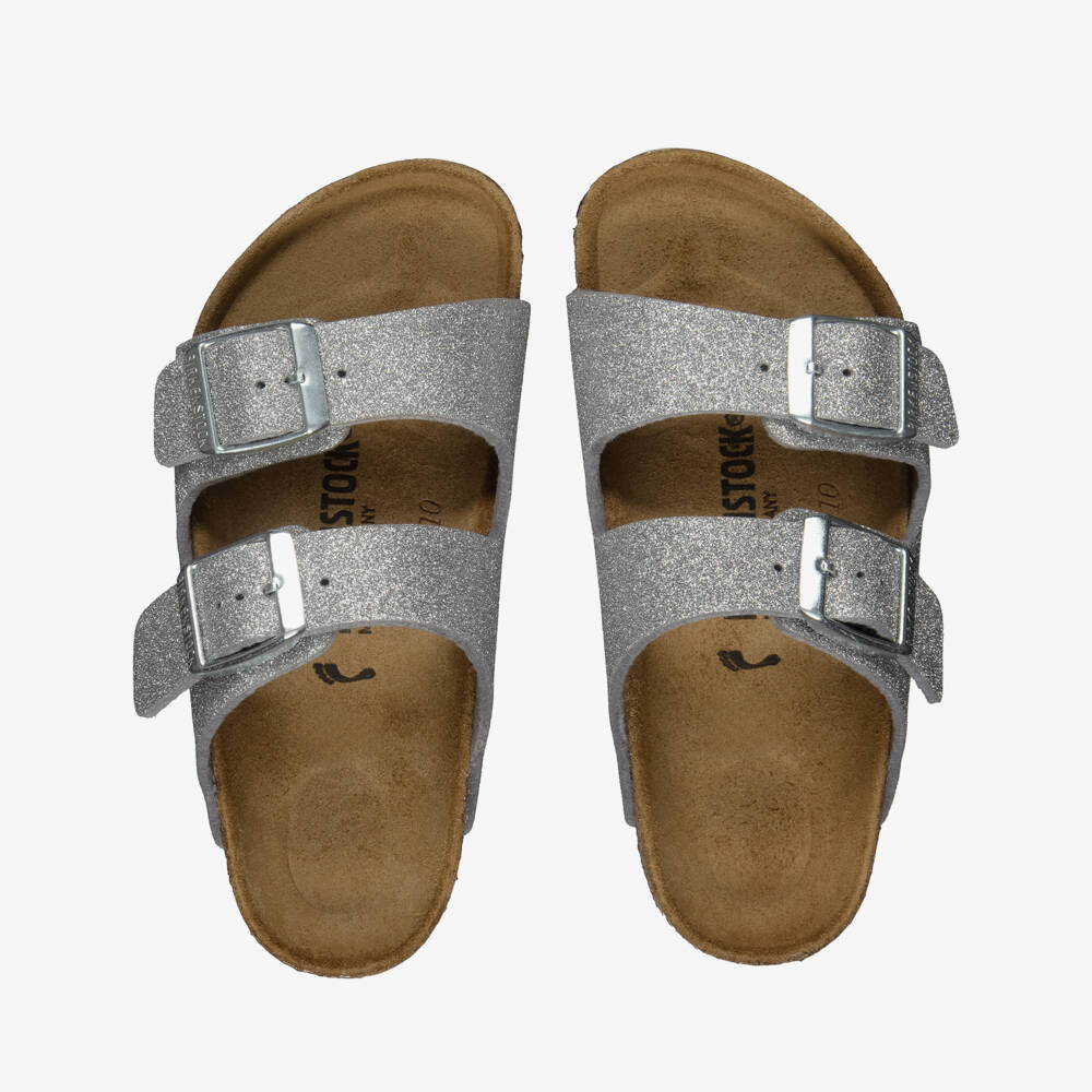 Birkenstock-Girls Silver Glitter Arizona Sandals | Childrensalon