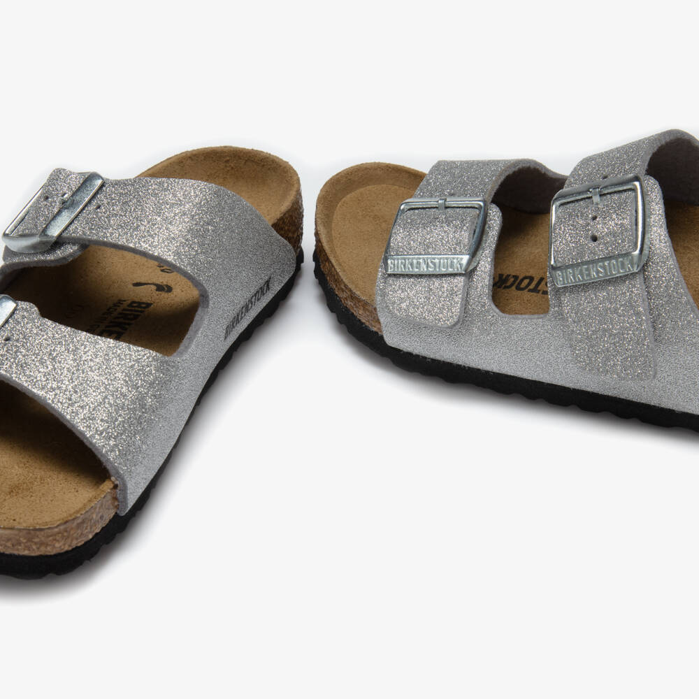 Birkenstock-Girls Silver Glitter Arizona Sandals | Childrensalon