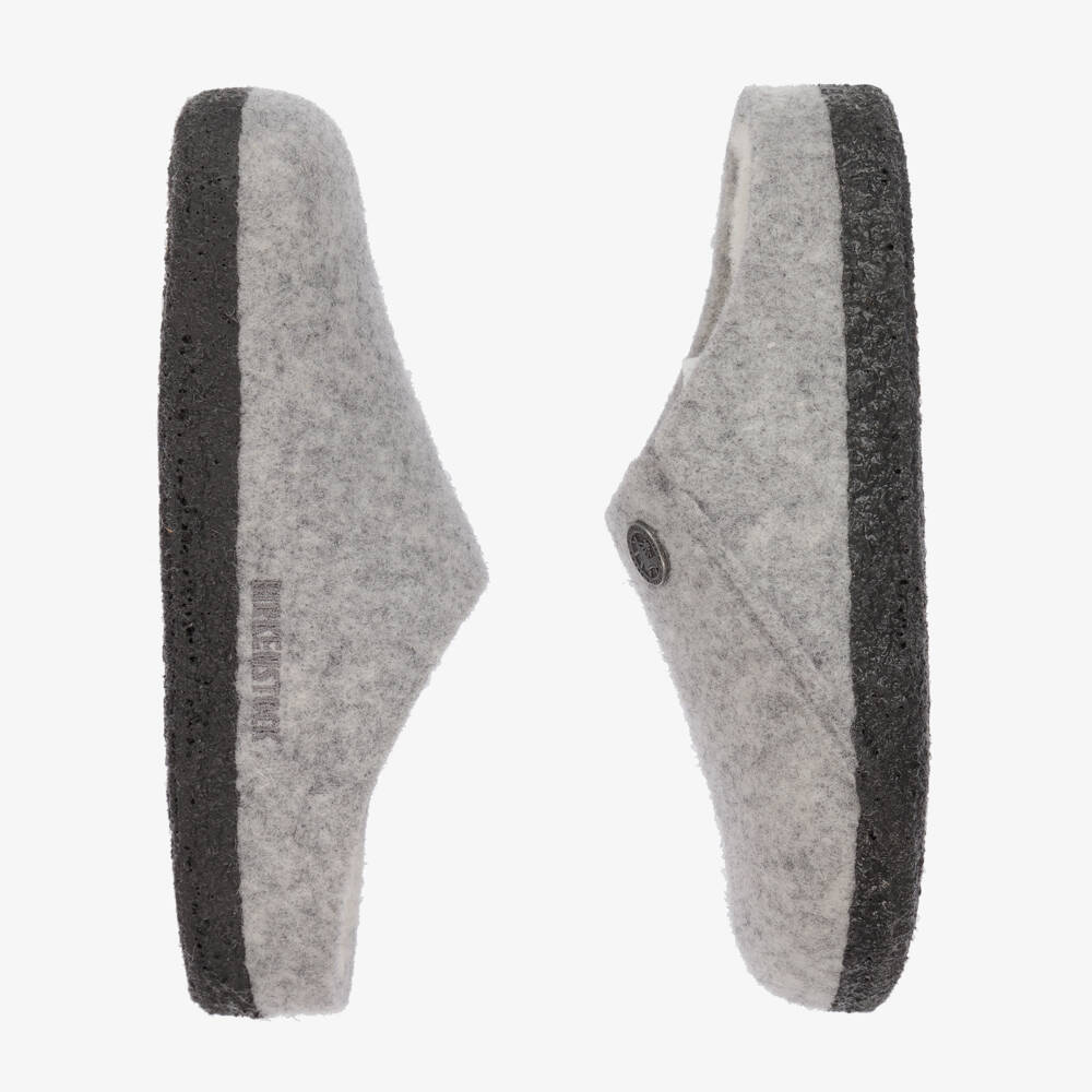 Birkenstock-Pale Grey Felted Wool Slippers | Childrensalon