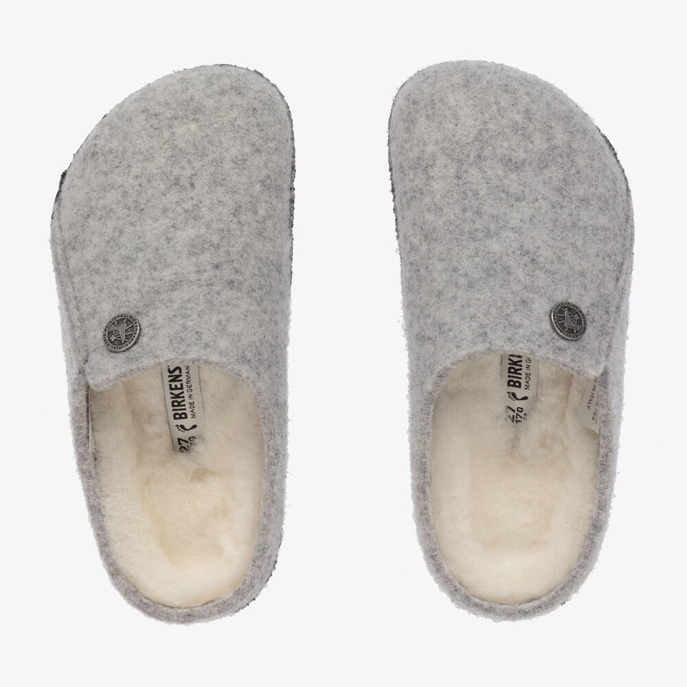 Birkenstock-Pale Grey Felted Wool Slippers | Childrensalon