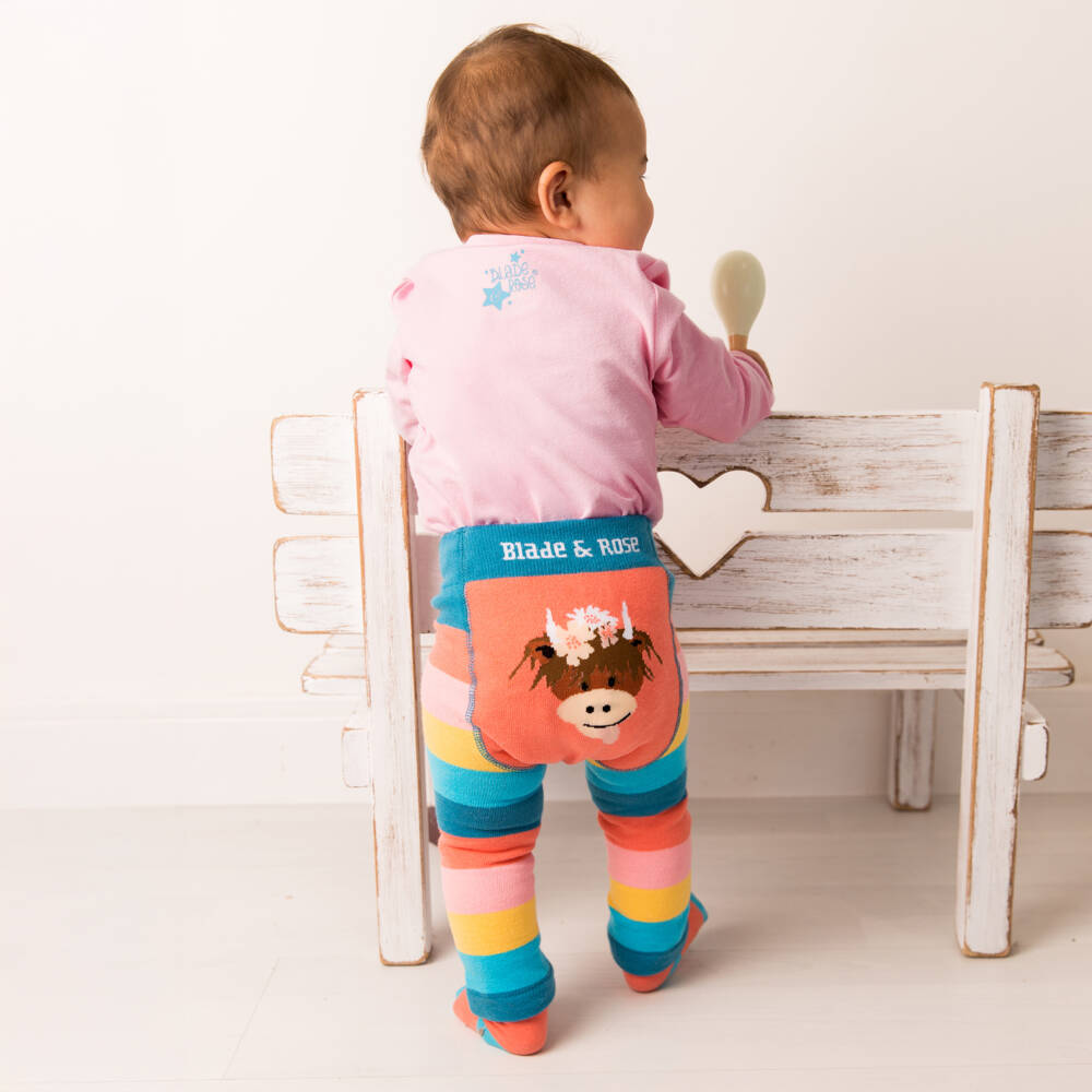 Blade & Rose-Girls Bonnie Highland Cow Striped Leggings | Childrensalon