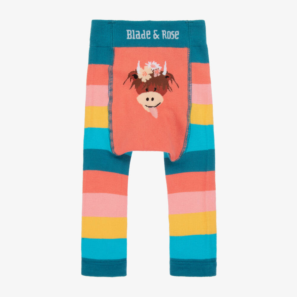 Blade & Rose-Girls Bonnie Highland Cow Striped Leggings | Childrensalon