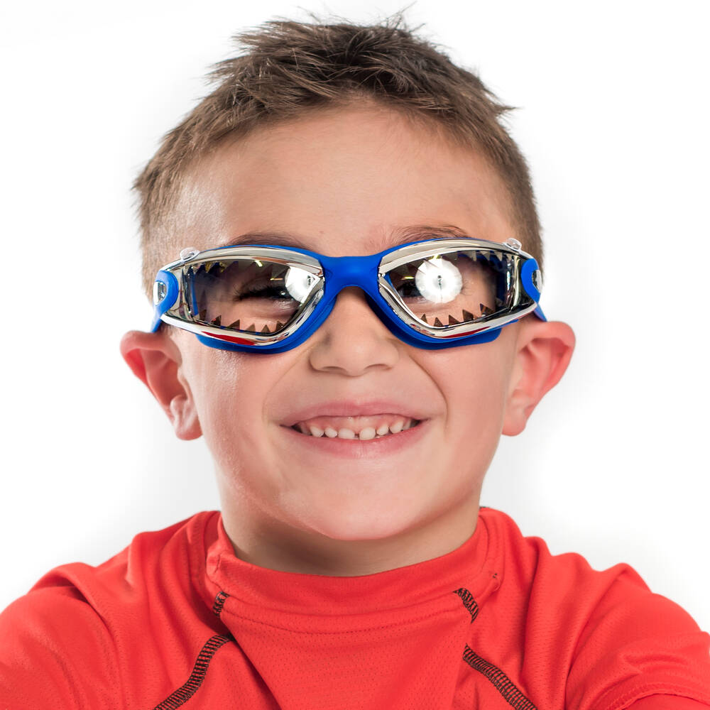 Bling2o-نظارات غوغلز للسباحة بطبعة أسنان القرش لون أزرق ورمادي للأولاد | Childrensalon
