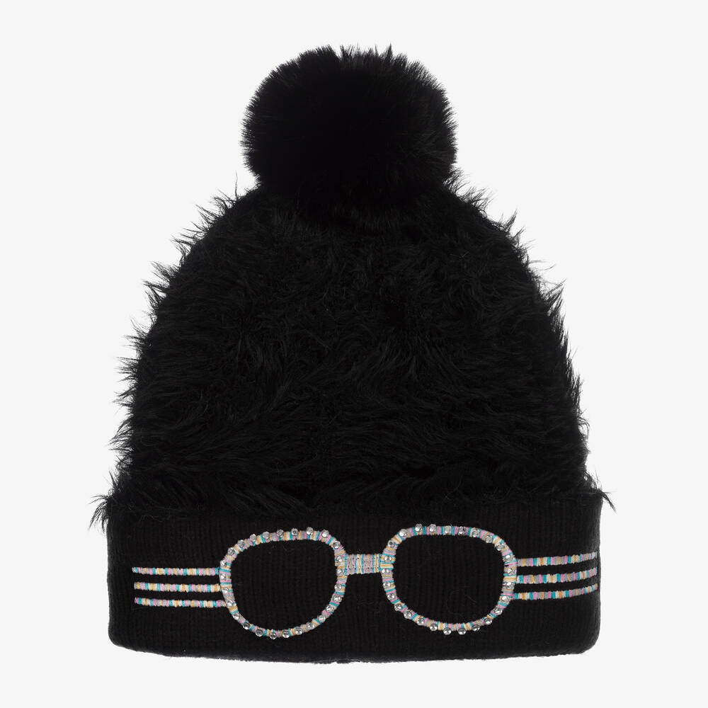Bling2o-Girls Black Wool Pom-Pom Hat | Childrensalon