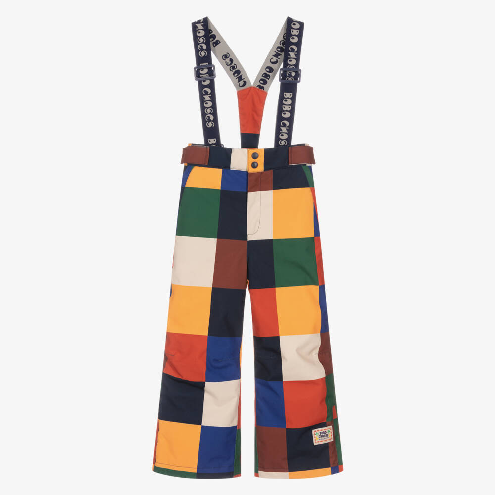 Bobo Choses-Boys Blue & Yellow Colourblock Checked Ski Trousers | Childrensalon