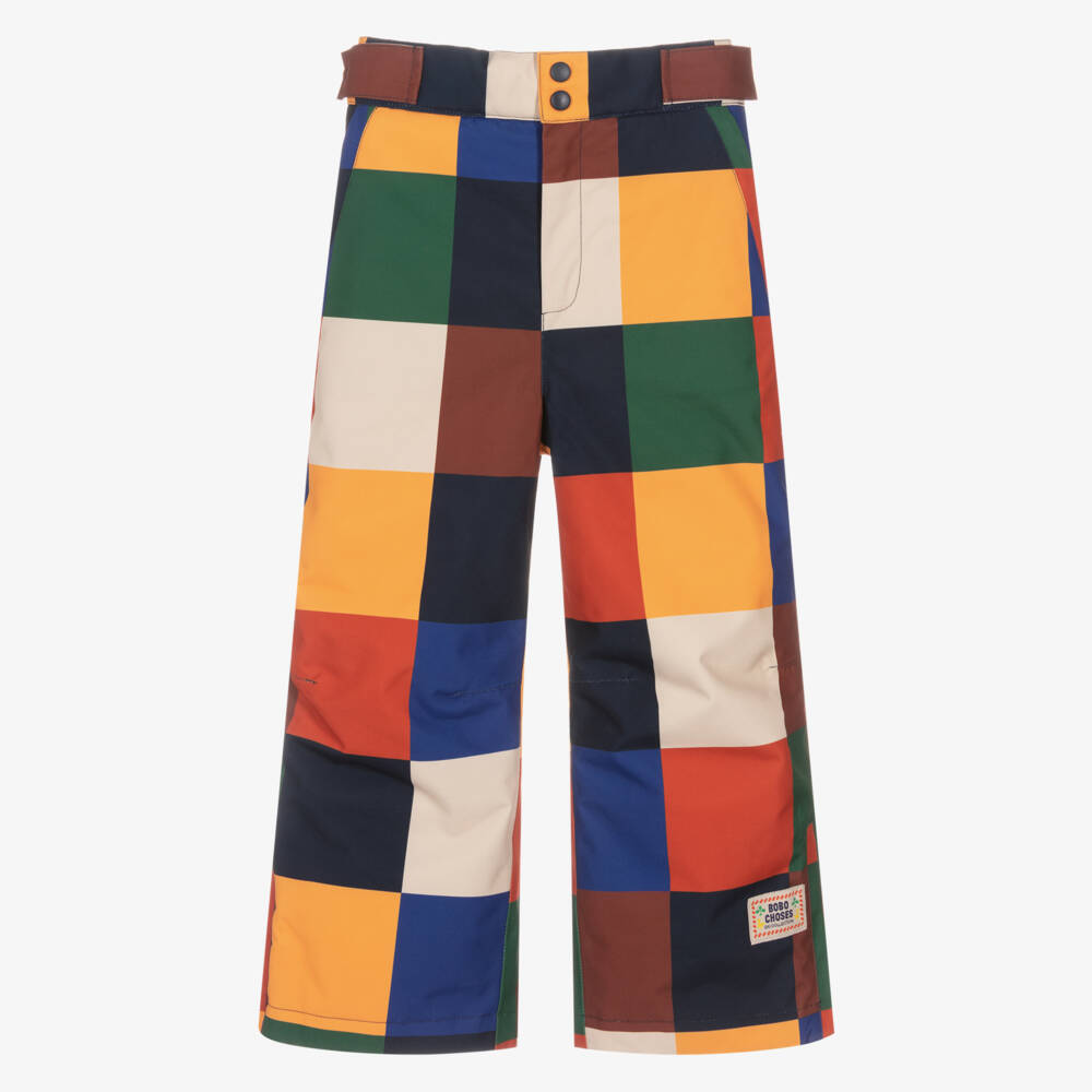 Bobo Choses-Boys Blue & Yellow Colourblock Checked Ski Trousers | Childrensalon