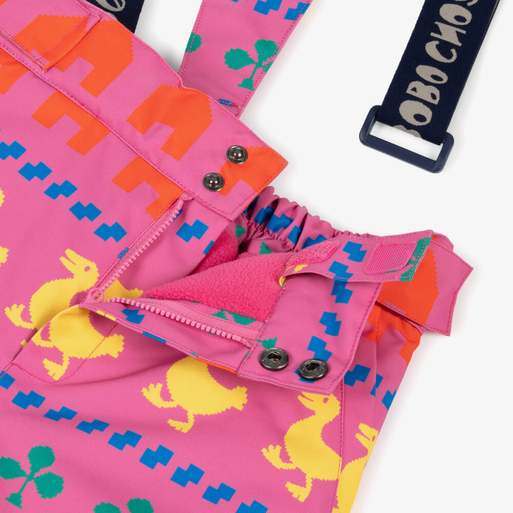 Bobo Choses-Girls Pink Ski Trousers with Pixelated Print | Childrensalon