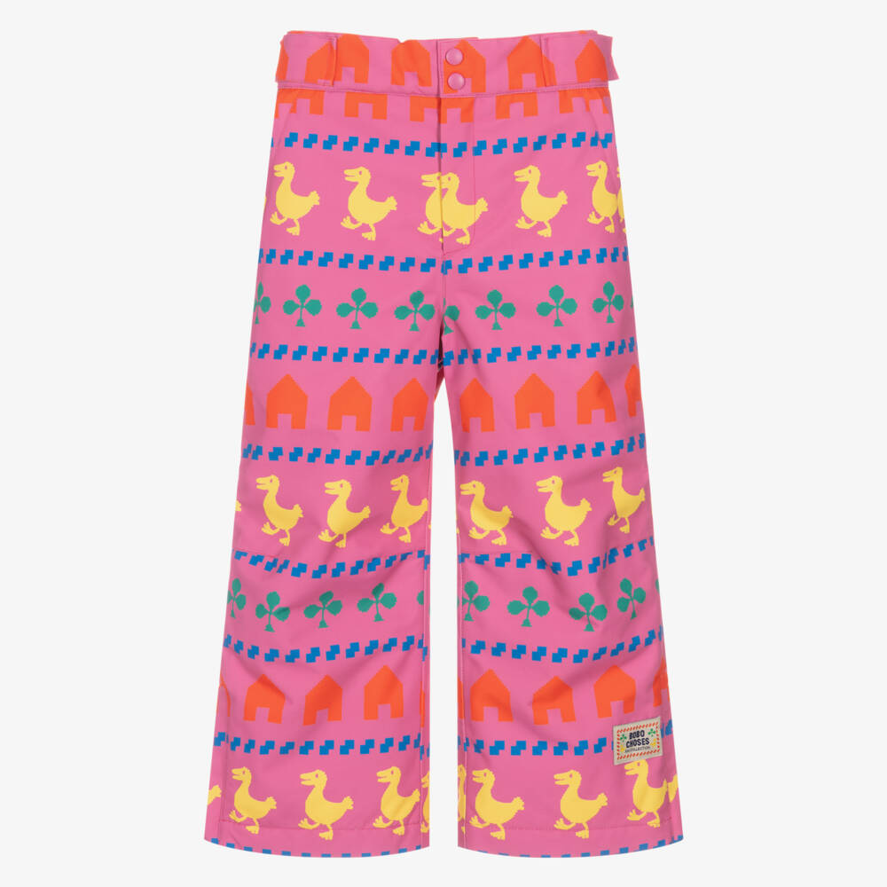Bobo Choses-Girls Pink Ski Trousers with Pixelated Print | Childrensalon