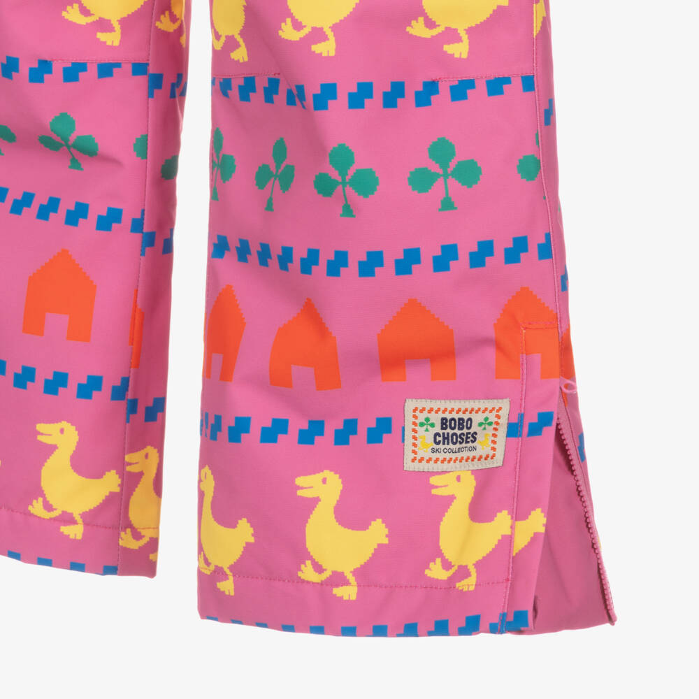Bobo Choses-Girls Pink Ski Trousers with Pixelated Print | Childrensalon