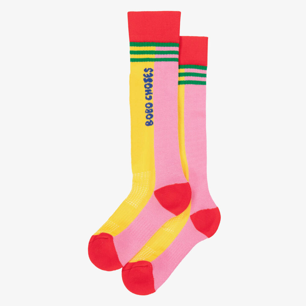 Bobo Choses-Girls Pink & Yellow Colourblock Knee High Socks | Childrensalon