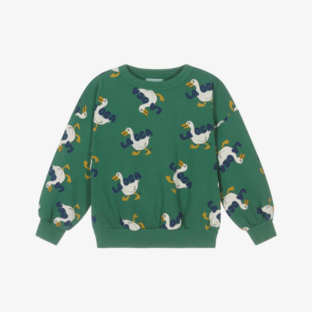 Bobo Choses-Green Goose Print Cotton Sweatshirt | Childrensalon